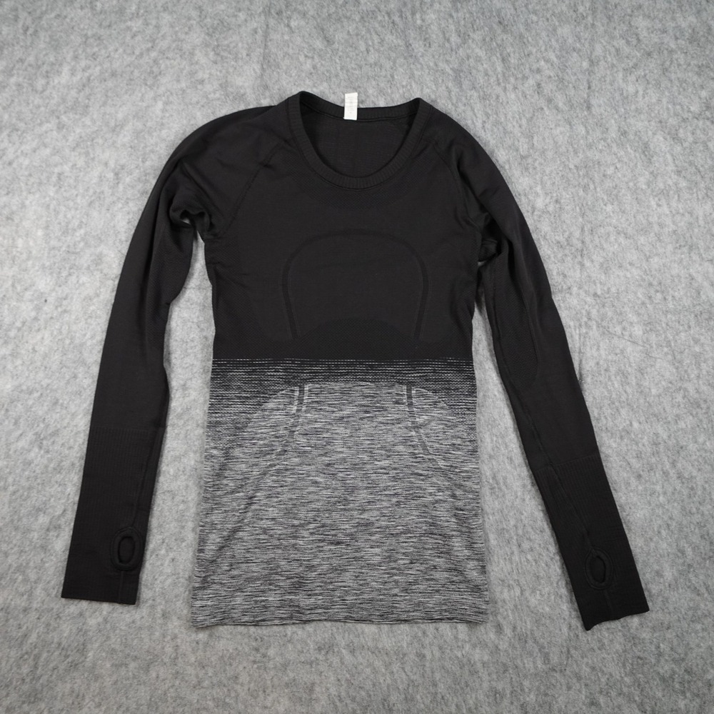 Lululemon Top Women 4 Black Grey Ombre Swiftly Tech Long Sleeve Running